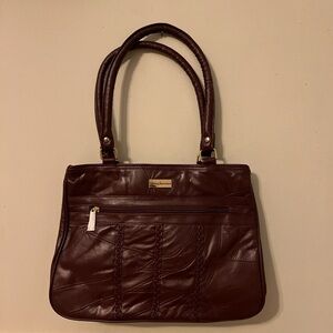Vintage-style Burgundy/Red Wine Leather-mixed Shoulder Bag